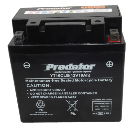Predator 12V 19AH Motorcycle Battery - Heavy Duty LL175 W100 H155 - 7.2kg - MX16-4 - High Performance for Powersports