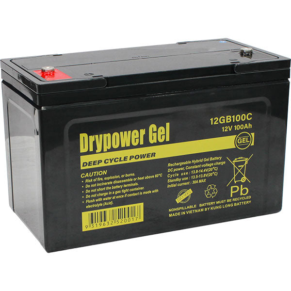 Drypower 12GB100C Deep Cycle Gel Battery 12V 100Ah Zero-Maintenance Power for Electric Mobility Scooters & Golf Carts