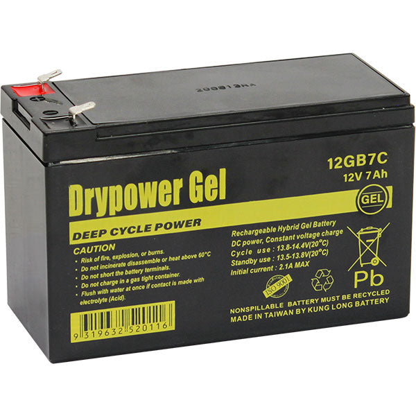 DryPower 12GB7C 12V 7Ah GEL Battery Maintenance-Free, Deep Cycle Power for Mobility Scooters & Golf Buggies