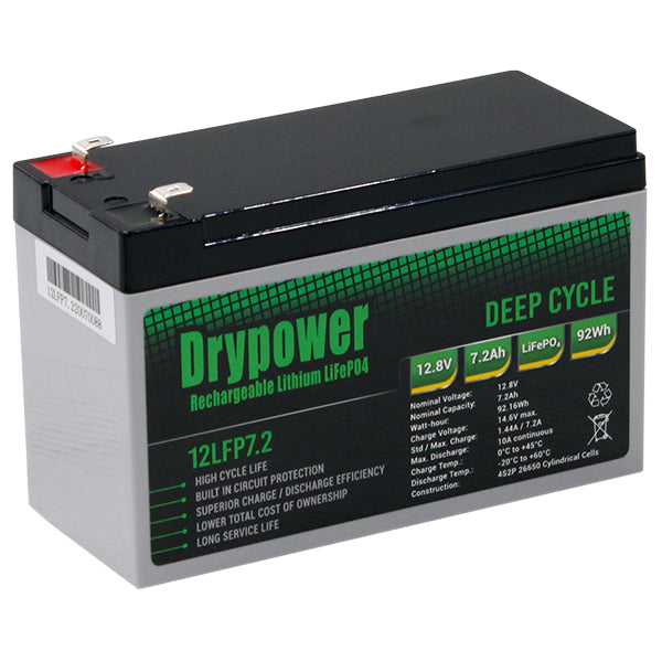 Drypower 12LFP7.2 LiFePO4 12.8V 7.2Ah Lithium Battery Lightweight, Long-lasting Power for Caravans, Marine & Solar