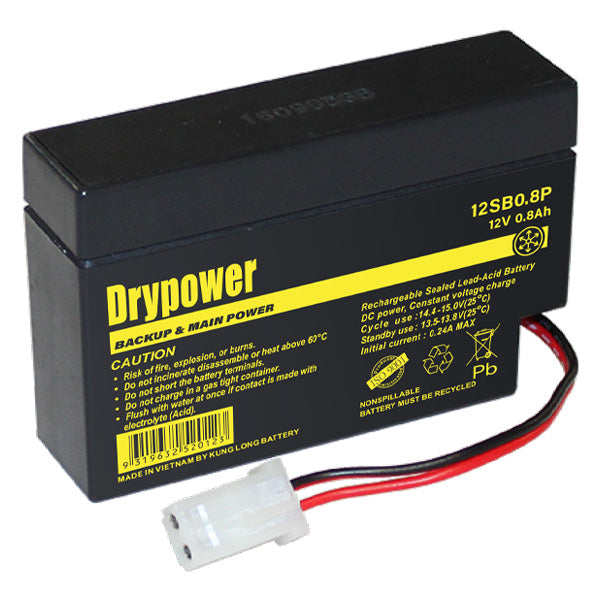 Drypower 12SB0.8P 12V 800mAh Sealed Lead Acid Battery - Compact, Maintenance-Free Backup Power for Critical Systems