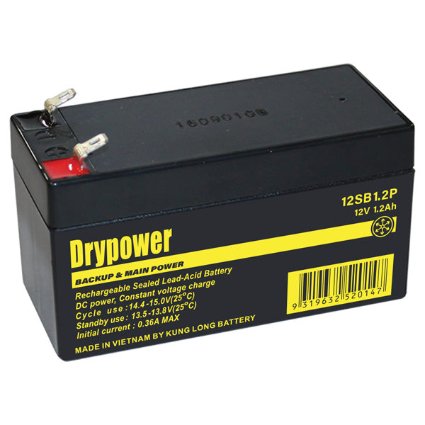 Drypower 12SB1.2P 12V 1.2Ah SLA Battery - Compact Sealed Lead Acid for UPS, Emergency Lighting & Security Backup