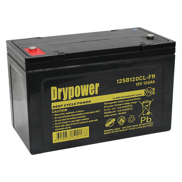 Drypower 12SB120CL-FR 12V 120Ah Sealed Lead Acid Battery for UPS, Solar & Telecom - Maintenance-Free, 1440Wh Capacity