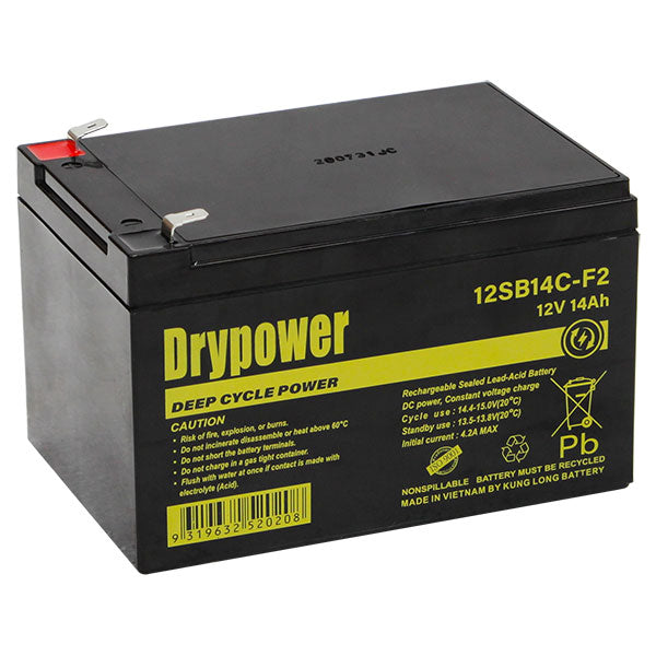Drypower 12SB14C-F2 14Ah Sealed Lead Acid Battery 12V Maintenance-Free Backup Power for Security, Emergency & IT Systems