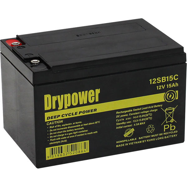 Drypower 12SB15C 12V 15Ah Sealed Lead Acid Battery - Professional-Grade Backup Power for UPS, Alarms & Emergency Systems