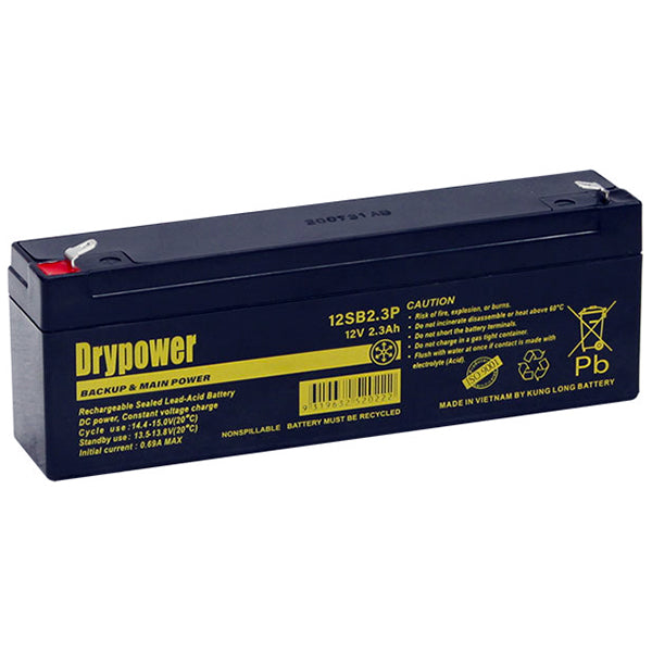 Drypower 12V 2.3Ah Sealed Lead Acid Battery - UPS, Emergency Light, Security System Backup Power