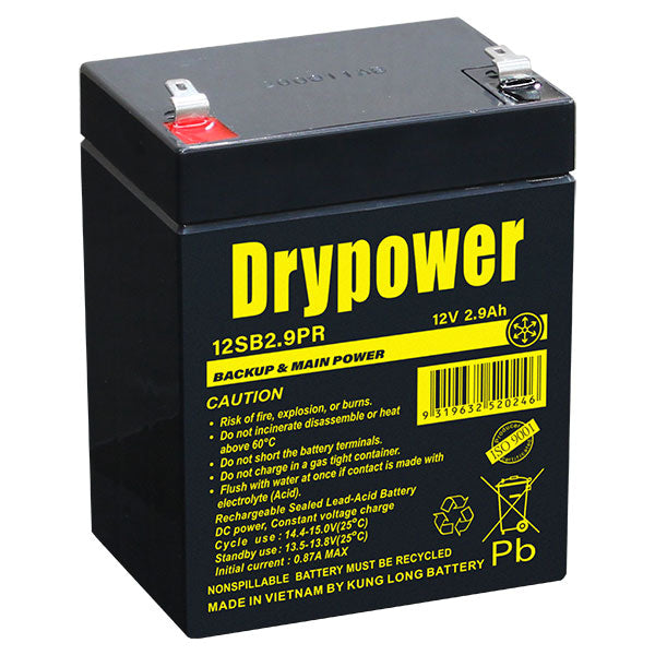 DryPower 12SB2.9PR Sealed Lead Acid Battery 12V 2.9Ah Professional-Grade Backup Power for UPS, Security & Emergency Systems