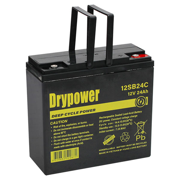 Drypower 12SB24C 12V 24Ah Sealed Lead Acid Battery Maintenance-Free Backup Power for UPS, Emergency & Security Systems