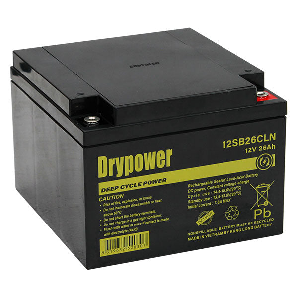Drypower 12SB26CLN 26Ah Sealed Lead Acid Battery 12V, Maintenance-Free Backup Power for UPS & Emergency Systems