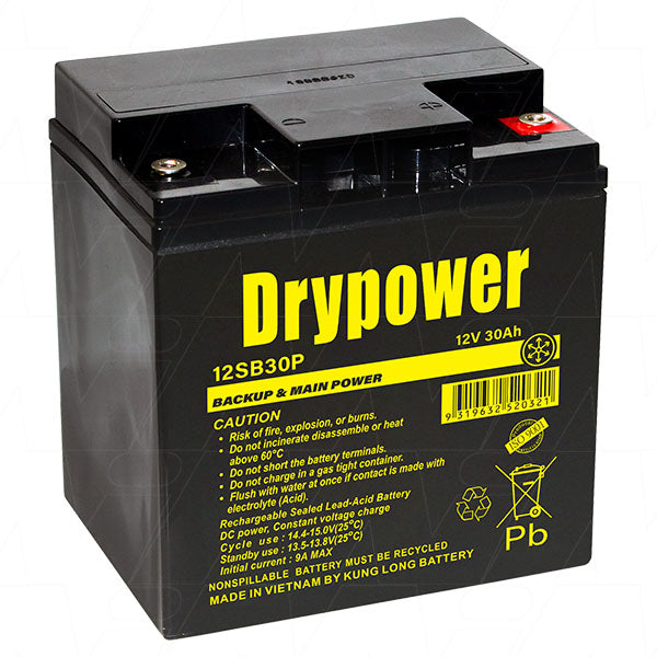 Drypower 12SB30P 12V 30Ah Sealed Lead Acid Battery - Professional-Grade Backup Power for UPS, Security & Industrial Use