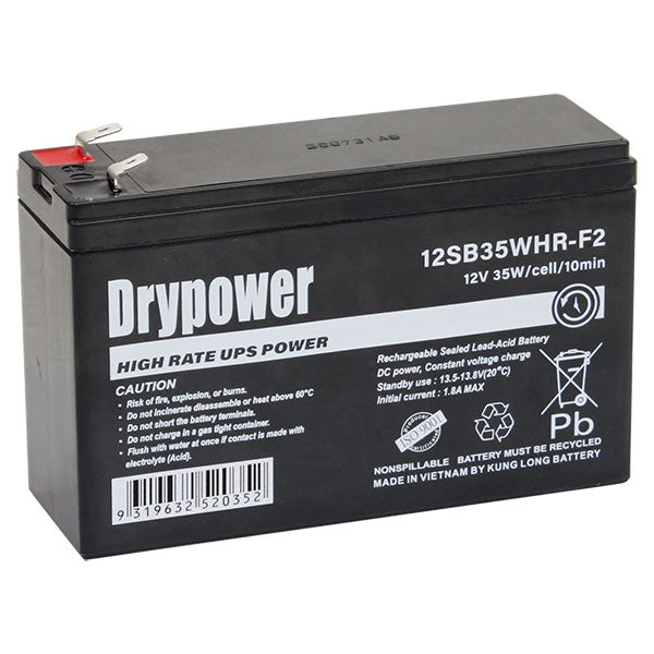 Drypower 12SB35WHR-F2 12V 6.6Ah Sealed Lead Acid Battery for UPS - High-Rate Discharge, Maintenance-Free, Compact Design
