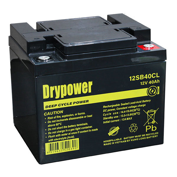 Drypower 12SB40CL 12V 40Ah Sealed Lead Acid Battery Dual-Purpose Backup & Cyclic Power for UPS, Security & Industrial Use
