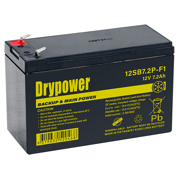 Drypower 12SB7.2P-F1 12V 7.2Ah Sealed Lead Acid Battery for UPS, Emergency Lighting & Security Systems