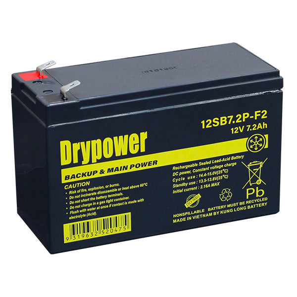 Drypower 12SB7.2P-F2 12V 7.2Ah Sealed Lead Acid Battery for UPS, Emergency Lighting & Security Systems