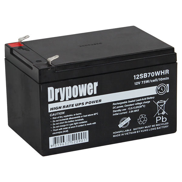 Drypower 12SB70WHR 12V 12Ah Sealed Lead Acid Battery for UPS Systems - High-Rate Discharge, Maintenance-Free Backup Power