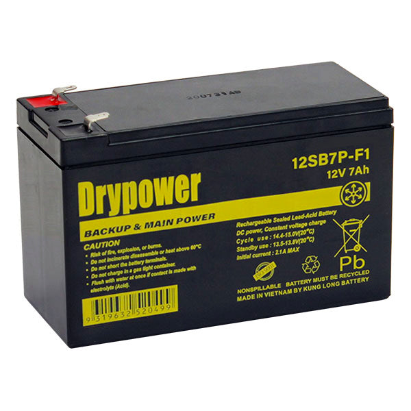 Drypower 12SB7P-F1 12V 7Ah Sealed Lead Acid Battery - Maintenance-Free UPS & Emergency Backup Power for Critical Systems
