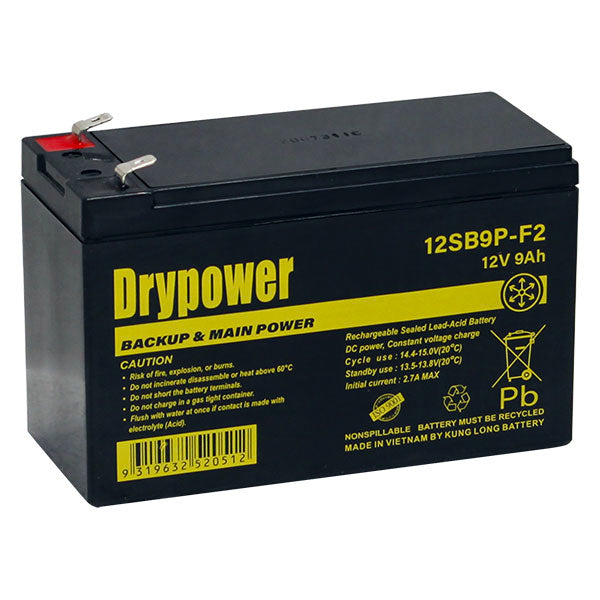 Drypower 12SB9P-F2 12V 9Ah Sealed Lead Acid Battery Maintenance-Free Backup Power for UPS, Emergency & Security Systems