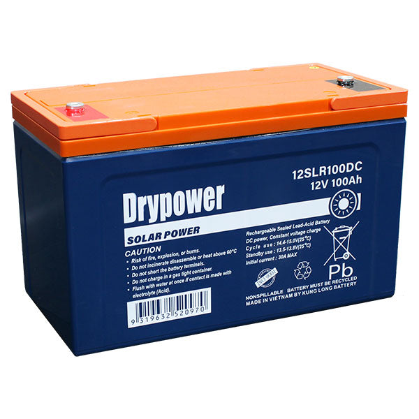 Drypower 12SLR100DC 100Ah 12V Sealed Lead Acid Solar Storage Battery - Maintenance-Free, Deep Cycle for Renewable Energy Systems