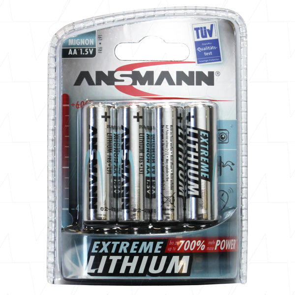 Ansmann Professional AA Lithium-Iron Disulfide Battery 2.9Ah, 1.5V, Long-Lasting Power for High-Drain Devices (1512-0002-BP4)