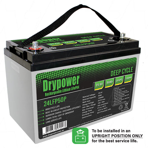 Drypower 24LFP50P LiFePO4 Battery 25.6V 50Ah 1280Wh Professional Off-Grid Power Solution for RV, Marine & Solar