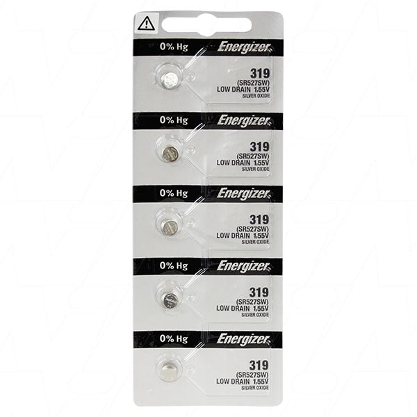 Energizer 319TZ-BP5 Silver Oxide 1.55V Button Cell Battery for Watches & Precision Devices - 5.8x2.7mm, 22.5mAh