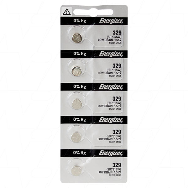 Energizer 329TZ Silver Oxide Button Cell Battery 1.55V, 39mAh, 7.9x3.1mm for Watches & Precision Devices