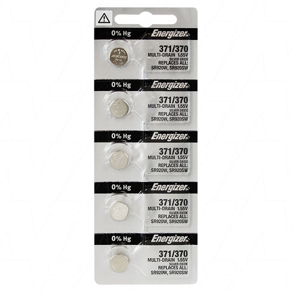 Energizer 371/370TZ-BP5 Silver Oxide Watch Battery 5-Pack 1.55V, 34mAh, Zero-Mercury, Long-Lasting Power for Precision Devices