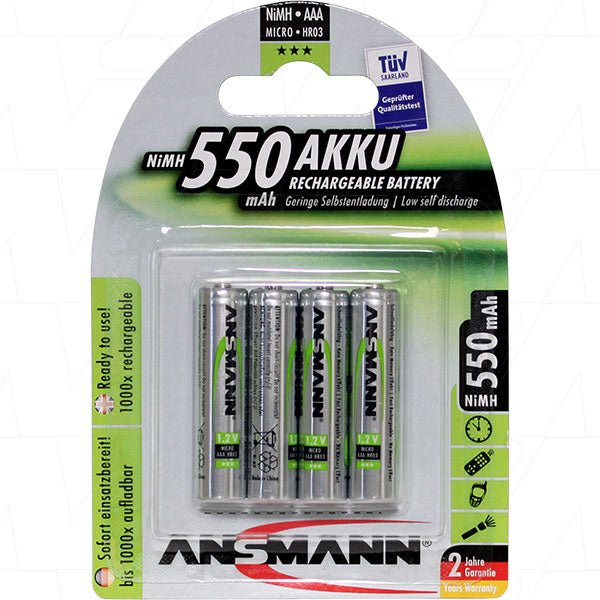 ANSMANN 5030772-BP4 Professional-Grade AAA NiMH Rechargeable Batteries | 550mAh | 75% Charge After 12 Months | Eco-Friendly | High-Drain Device Compatible