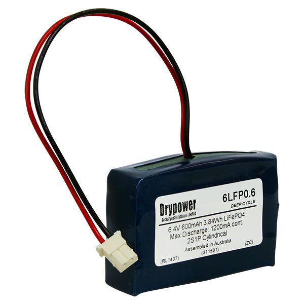 DryPower 6LFP0.6 LiFePO4 Battery Pack 6.4V 600mAh Compact & Lightweight Power for Medical, Marine & Outdoor Applications