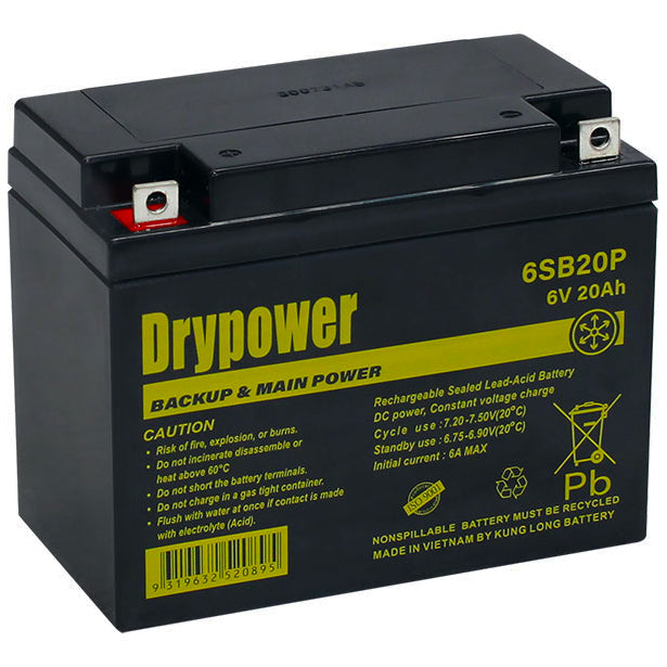 DryPower 6SB20P 6V 20Ah SLA Battery Professional-Grade Cyclic Power for Industrial & Mobility Applications