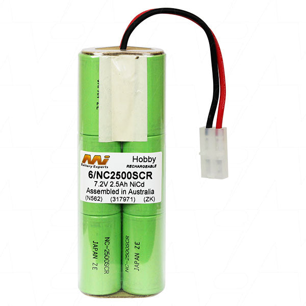Sanyo 6/NC2500SCR-BP High-Performance 7.2V 2.5Ah NiCd Battery Pack for RC Racing & Hobby Projects, 18Wh