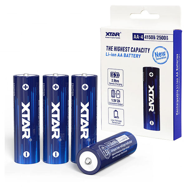 XTAR AA-4150B4 Pro-Grade Rechargeable Lithium AA Battery 2500mAh, 1.5V Steady Output, 500 Recharge Cycles