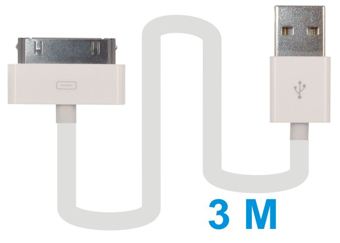 300cm Extra Long 30-Pin Data/Charging Cable for iPhone 4S/4/3GS/3G - 16GB, 32GB, 64GB Compatible