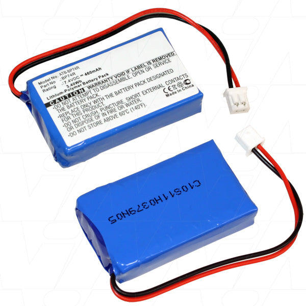 Professional ATB-BP74R Animal Tracking Battery - 7.4V 460mAh Lithium-Ion Polymer, 20g Ultralight, Long-Lasting Power for Wildlife GPS Collars & Training Devices