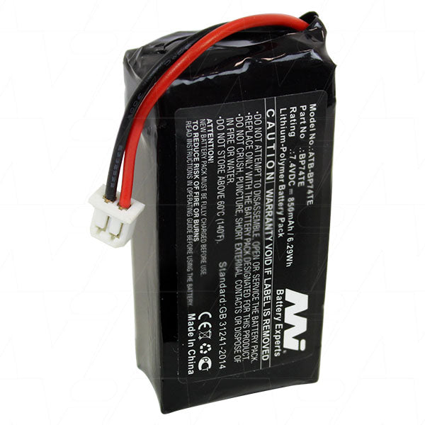 MI Battery Experts ATB-BP74TE Professional 7.4V 850mAh LiPo Battery for Animal Tracking - 87.5g, 6.3Wh, Compact Size