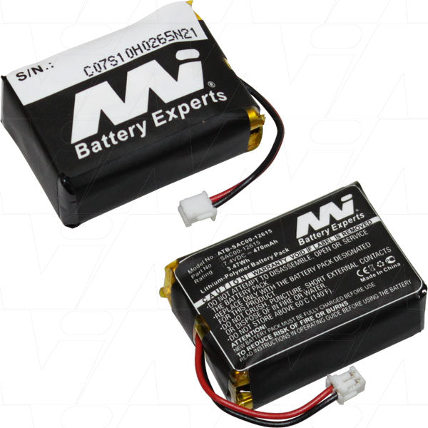 MI Battery Experts ATB-SAC00-12615 7.4V 470mAh Li-Ion Polymer Battery for Professional Animal Tracking & Training Devices