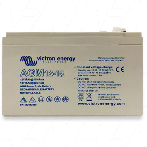 Victron Energy BAT412015080 12V/15Ah Sealed Lead Battery for UPS, Solar & Marine - Deep Cycle, Maintenance-Free Power