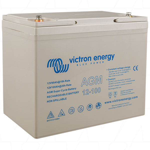 Victron Energy 12V 100Ah AGM Deep Cycle Battery - Maintenance-Free, 1200Wh Capacity for Marine & Solar