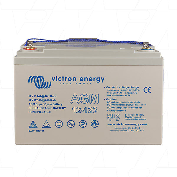 Victron Energy BAT412112081 AGM Deep Cycle Battery - 12V/125Ah Professional Power Storage for Solar, Marine & RV - 1500Wh Capacity