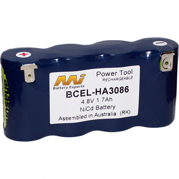 MI Battery Experts BCEL-HA3086 4.8V NiCd Industrial Battery Pack - 1.7Ah Capacity, Shock-Resistant, Quick-Charging for Automation & Tools