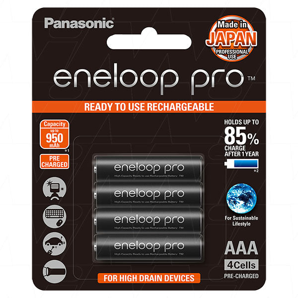 Panasonic eneloop pro AAA 900mAh Rechargeable Batteries - High-Capacity, 500 Recharge Cycles, Extreme Temp Performance