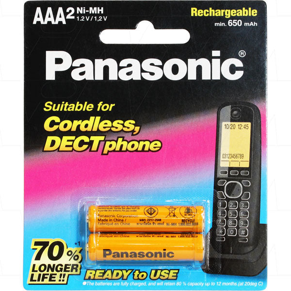 Panasonic BK-4LDAW/2BT AAA NiMH Rechargeable Batteries 650mAh, 2000 Cycles, Pre-Charged, Long-Lasting Power
