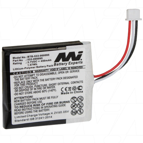 Professional-Grade 450mAh LiPo Battery for Bluetooth Headsets - MI Battery Experts BTB-533-000095-BP1 - 3.7V, 20g