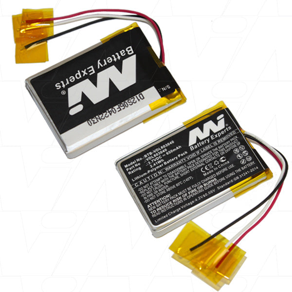 Bluetooth Headset LiPo Battery 650mAh, 3.7V, 12.8g - MI Battery Experts BTB-VDL603040-BP1 for Wireless Audio