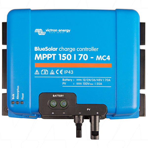 Victron Energy BlueSolar MPPT 150/70-MC4 Professional 70A Solar Charge Controller for 12-48V Systems, MC4 Connectors