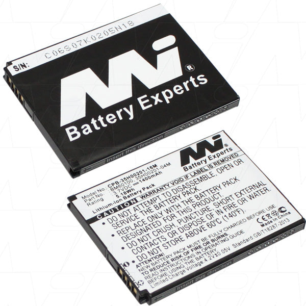 High-Capacity Lithium-Ion Smartphone Battery MI Battery Experts CPB-35H00201-16M-BP1 | 3.7V, 1.4Ah, 5.2Wh | Slim 46.15x4.85mm Design