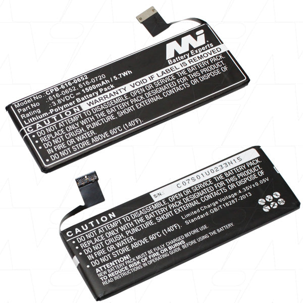Professional-Grade CPB-616-0652-BP1 Lithium Polymer Battery 3.8V, 1.5Ah, Ultra-Slim 4mm for Smartphones