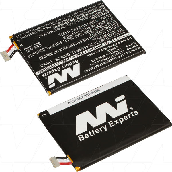 MI Battery Experts CPB-Li3825T43P6H755543-BP1 High-Capacity 2.5Ah Lithium Polymer Smartphone Battery, 3.8V, Ultra-Slim 4.4mm