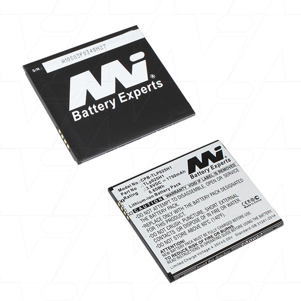 MI Battery Experts CPB-TLP025H1-BP1 Professional-Grade 1.75Ah Lithium-Ion Smartphone Battery - Slim 4.3mm, 6.7Wh Power for All-Day Use