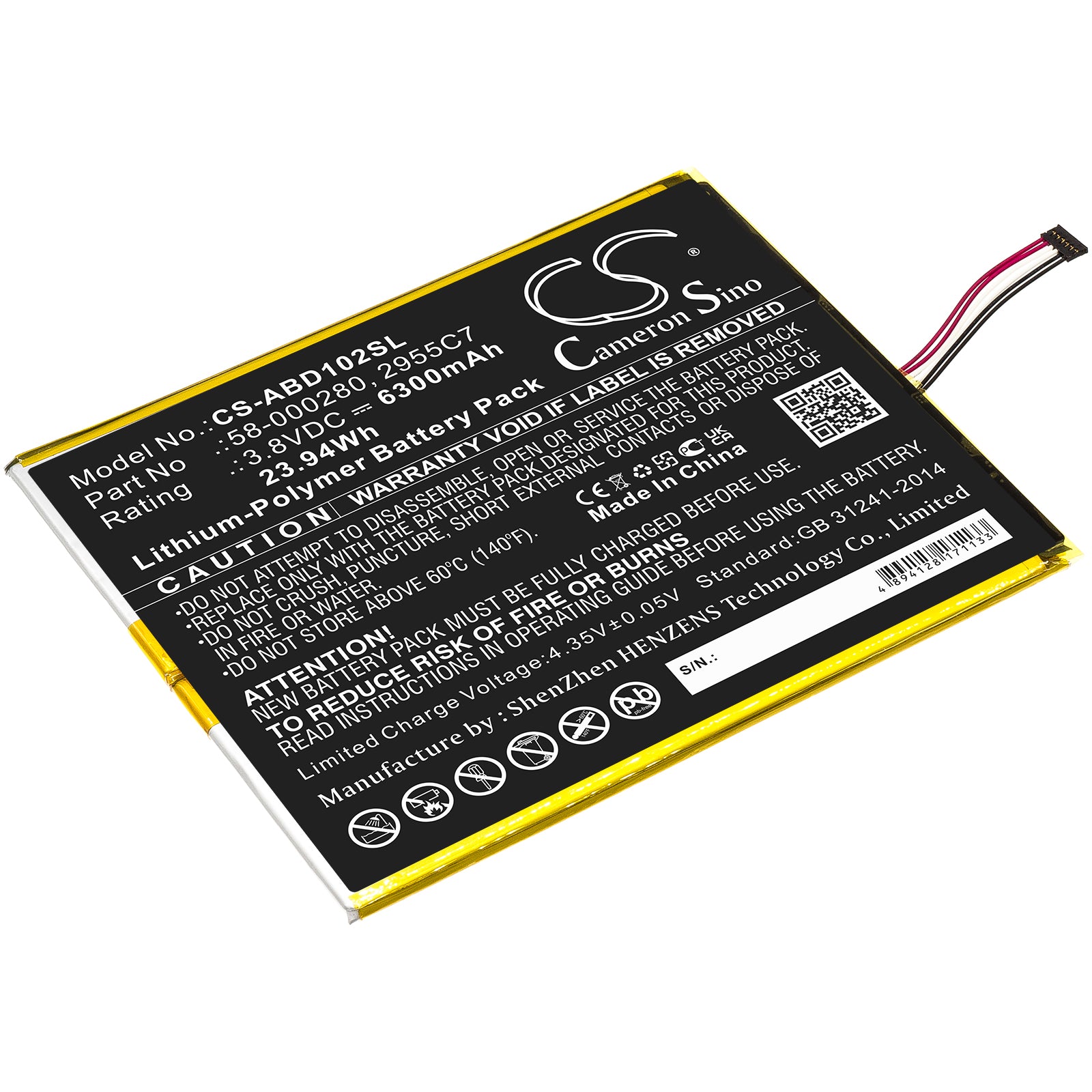 6300mAh Replacement Battery for Kindle Fire HD 10.1 (9th Gen, M2V3R5) - 3.8V Li-Polymer